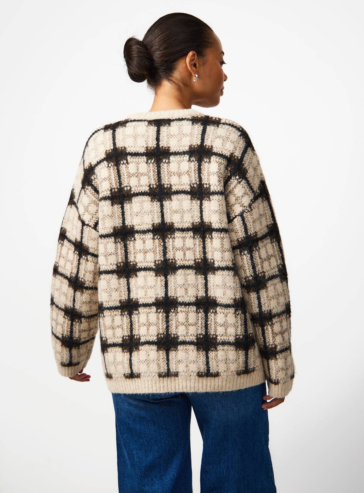 Neutral Check Print Cardigan & Scarf M - Image 4